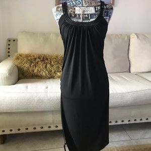 Black long body shaping dress with back rope detail S